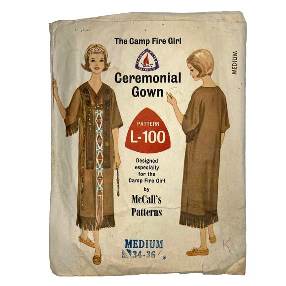Vintage McCall's L-100 Camp Fire Girl Ceremonial Gown Pattern – Med– UNCUT - Picture 1 of 3